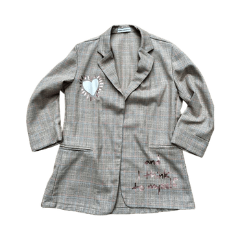 CURRUN MADRIGAL – uniikki bleiserityylinen takki, printtikuviot & tekstit – koko S