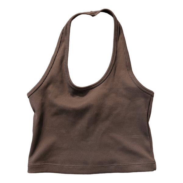 Brown ribbed halter top