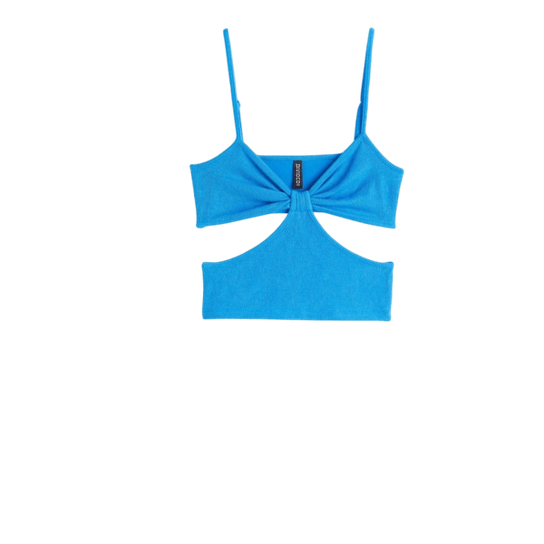 Blue cut-out knot crop top