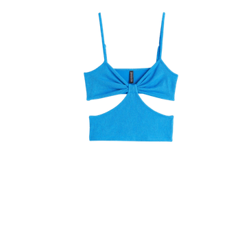 Blue cut-out knot crop top