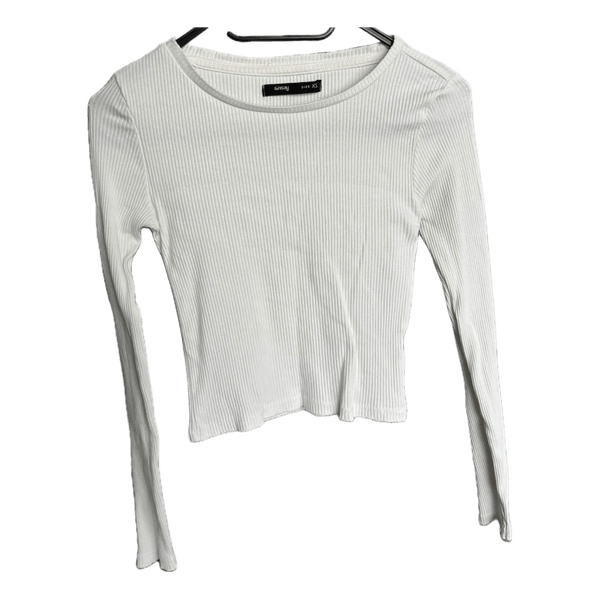 White ribbed long-sleeved top