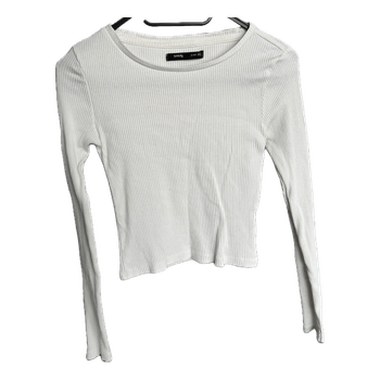 White ribbed long-sleeved top