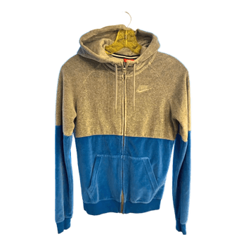 Nike Full Zip Hoodie S Grey Blue Velour Panel Y2K Retro Streetwear