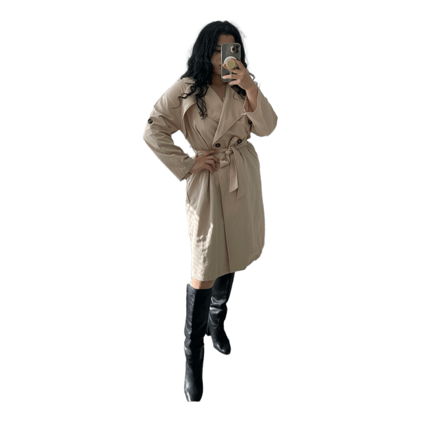 Classic beige belted double-breasted trench coat size M
