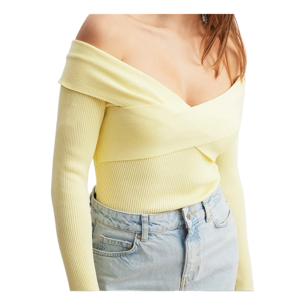 Yellow ribbed crossover top
