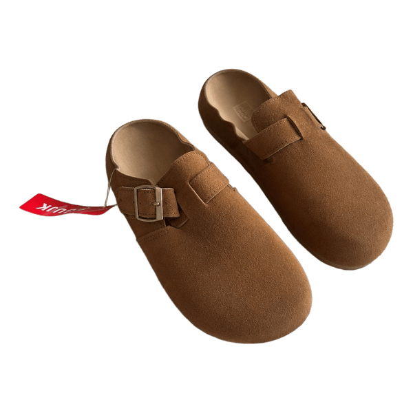 Tan suede clogs