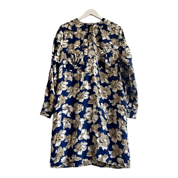 GANNI Copenhagen Floral Tunic Dress Blue Viscose Oversized Relaxed Fit L