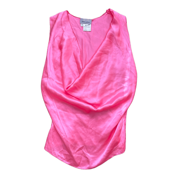 Pink silk cowl neck top