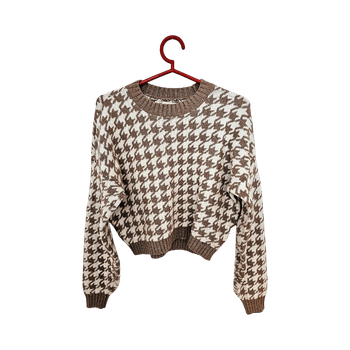 Stylish Hollister Cropped Sweater – Houndstooth Pattern (XS)