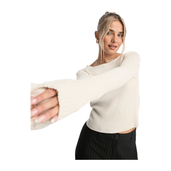 Beige round neck knit top