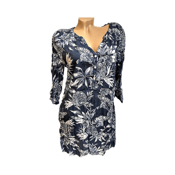 Logg Navy floral button-up dress