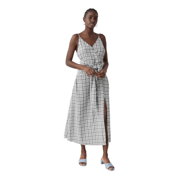 & Other Stories Maxi Wrap Dress Black White Check 100% Viscose Size EU40