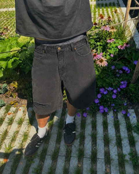 Black denim shorts