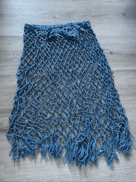 handmade blue knitted fishnet style summer beach adjustable skirt size M-L