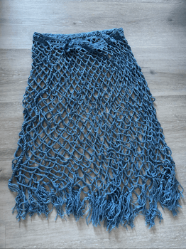 handmade blue knitted fishnet style summer beach adjustable skirt size M-L