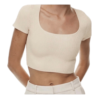 Beige ribbed crop top