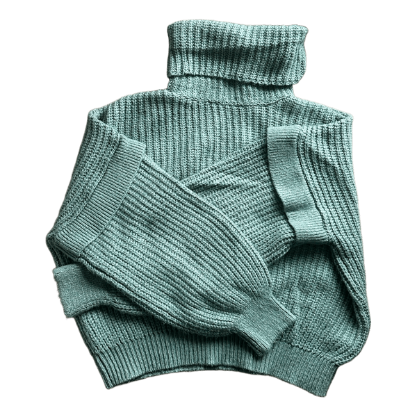 Green knit turtleneck sweater