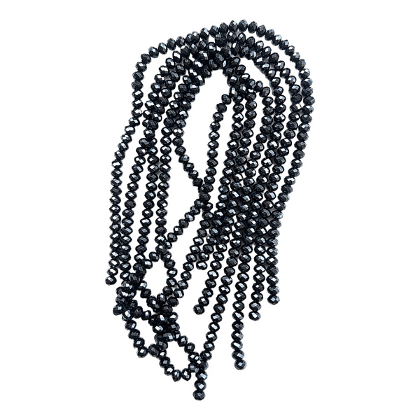 6 Strands of Black Faceted Glass Beads – 14x10mm – 420 Beads