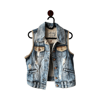 Women’s Urban Bliss washed blue denim vest with corduroy trim and a sherpa lining size UK 10 / M