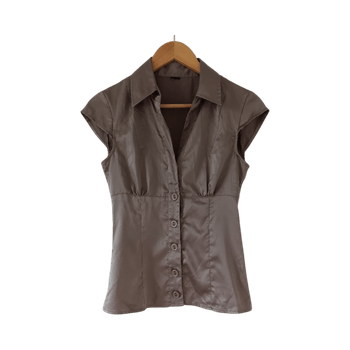 Y2k Beige satiini metallic hihaton paita