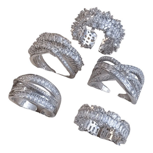 Silver rhinestone ring set