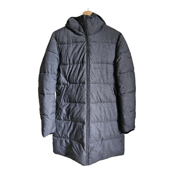 Grey hooded puffer coatCross Sportswear Long Puffer Coat Grey Hooded Winter Jacket Size M Nordic