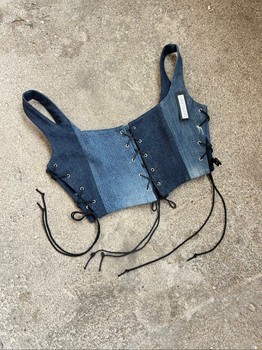 Upcycled unique corset top denim crop top