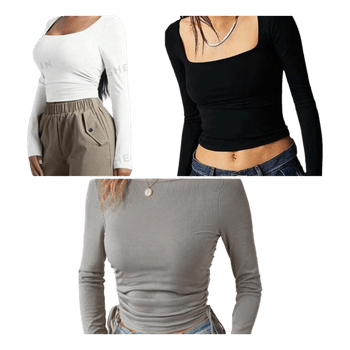 Ribbed long-sleeve tops