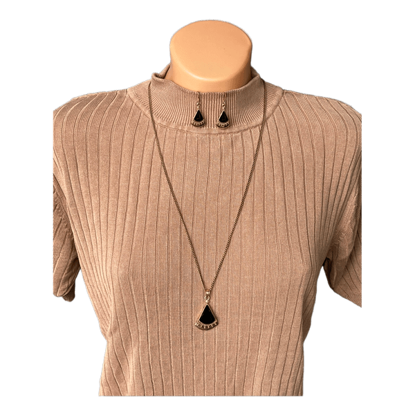 Gold tone Black Art Deco style Necklace &Earrings Set
