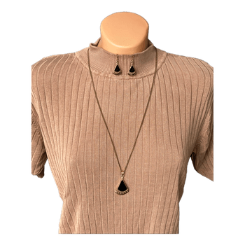 Gold tone Black Art Deco style Necklace &Earrings Set