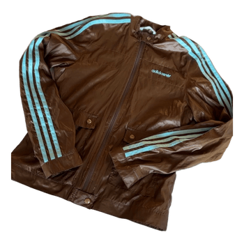 Vintage street wear Adidas Originals Brown  "Wet Look" Jacket - Cyan Stripes - Rare