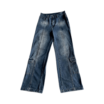 Blue wide leg cargo jeans