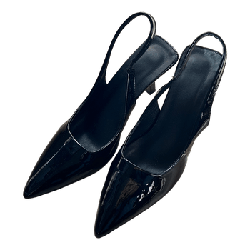 Black patent slingback heels