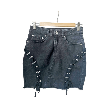 Black denim mini skirt