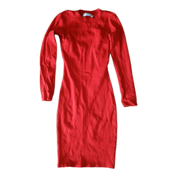 Red ribbed long sleeve dress