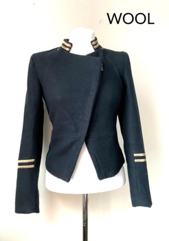 H&M asymmetric military blazer jacket with wool blend.