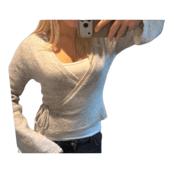 Grå slå-om strikcardigan