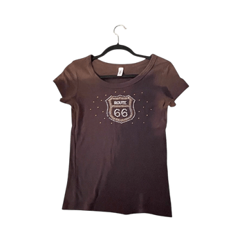 Brown route 66 graphic t-shirt