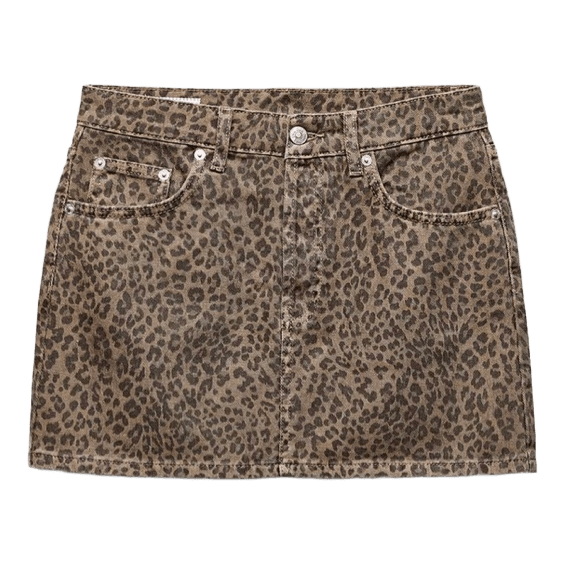 Leopard print denim skirt