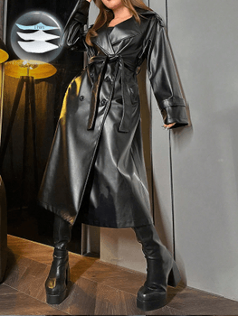 PU belted trench coat