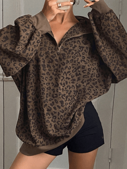 Leopard print zip sweatshirt