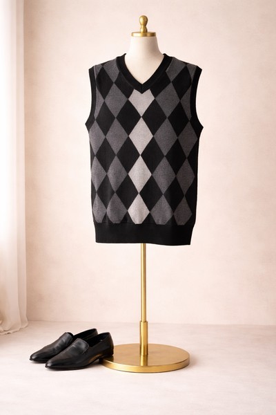 Argyle knit vest with merino wool