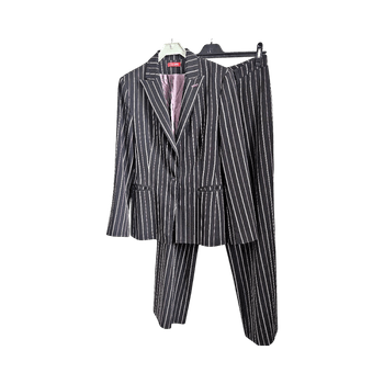 CHR Dark Brown Suit with Pink–Beige Pinstripes 40R/38R – Classic Women’s Office-Core Set