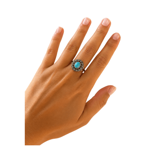 Silver turquoise stone ring koko 7cm