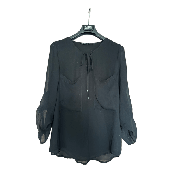 Black tie-front blouse
