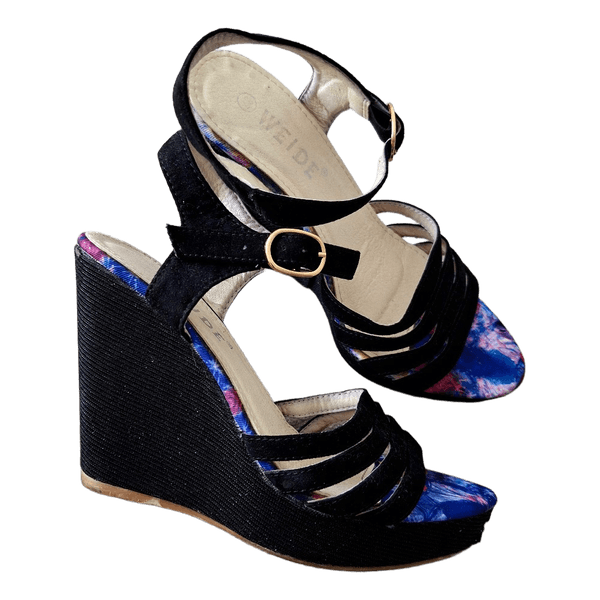 Black wedge sandals