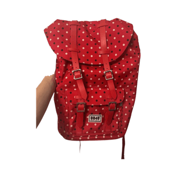 Red polka dot backpack