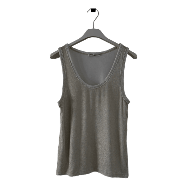 Zara hvid og guldfarvet ribstrikket tanktop