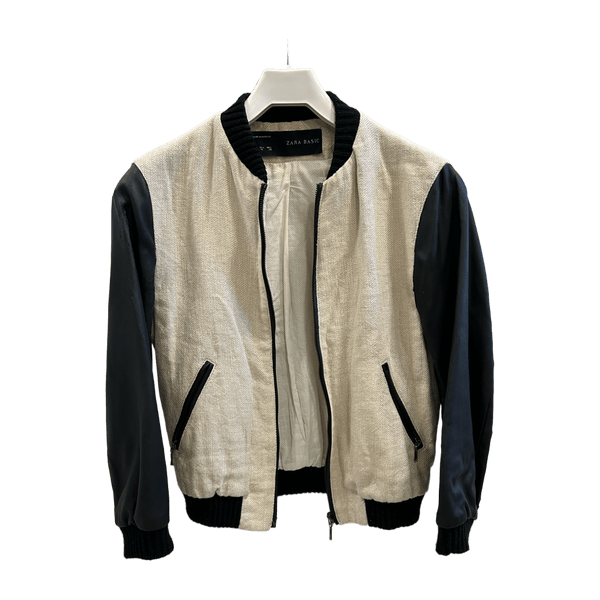 Beige and black bomber jacket