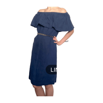 Linen 100% Marc O'Polo blue summer linen dress XS S 34 36 off shoulder